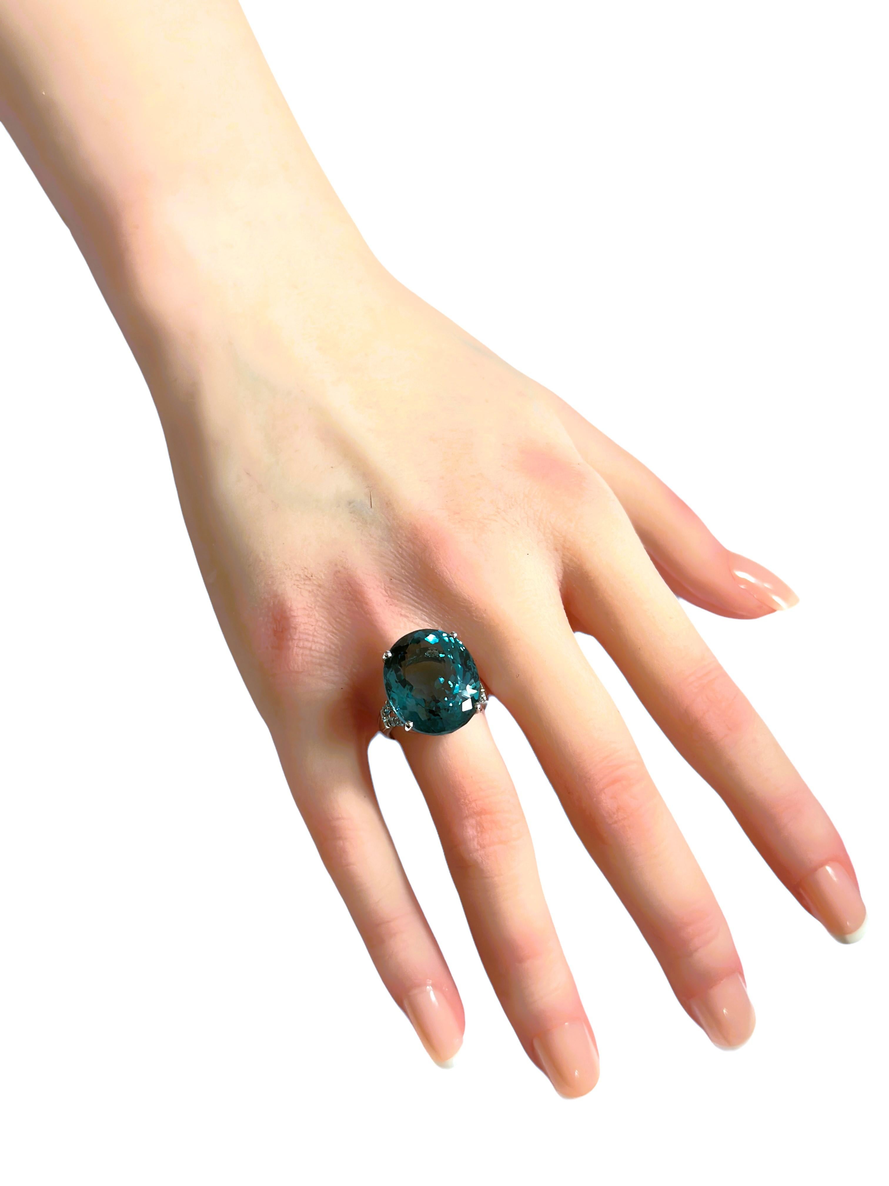 New Santa Maria IF 16 Ct Aquamarine & Blue Apatite Sterling Ring  In New Condition In Eagan, MN