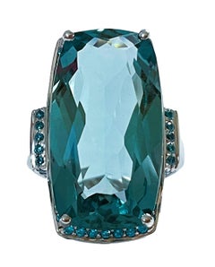New Santa Maria IF 18.1 Ct Radiant Cut Aquamarine & Blue Apatite Sterling Ring
