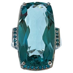New Santa Maria IF 18.1 Ct Radiant Cut Aquamarine & Blue Apatite Sterling Ring