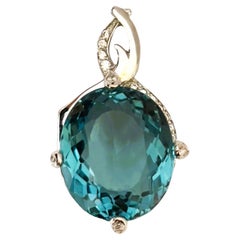 New Santa Maria IF 18.5 Ct Aquamarine & White Sapphire Sterling Pendant