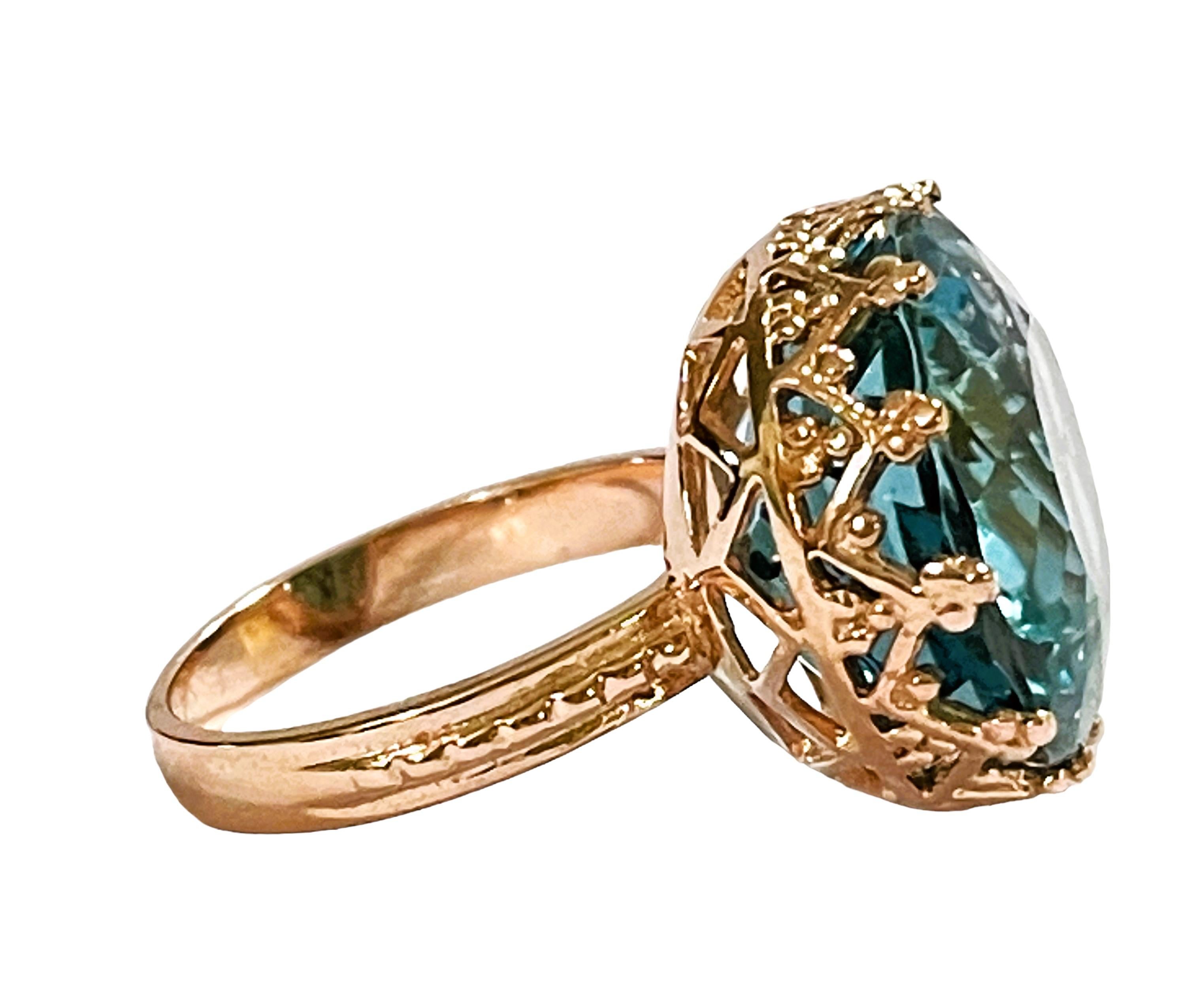 New Santa Maria IF 18.8 Carat Aquamarine RGold Plated Sterling Ring In New Condition In Eagan, MN