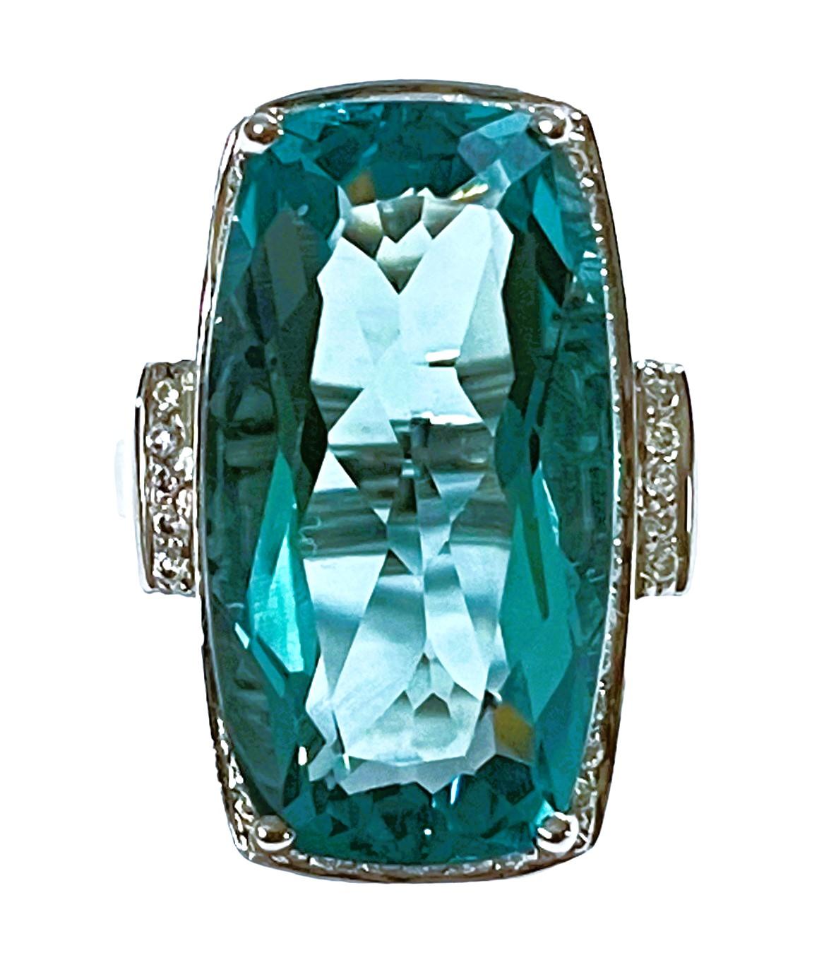 Women's New Santa Maria IF 19.6 Ct Radiant Cut Aquamarine & White Sapphire Sterling Ring