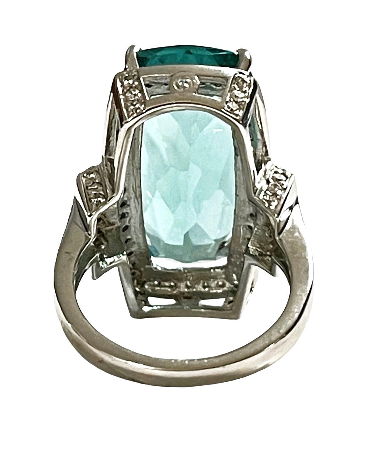 New Santa Maria IF 19.6 Ct Radiant Cut Aquamarine & White Sapphire Sterling Ring 2