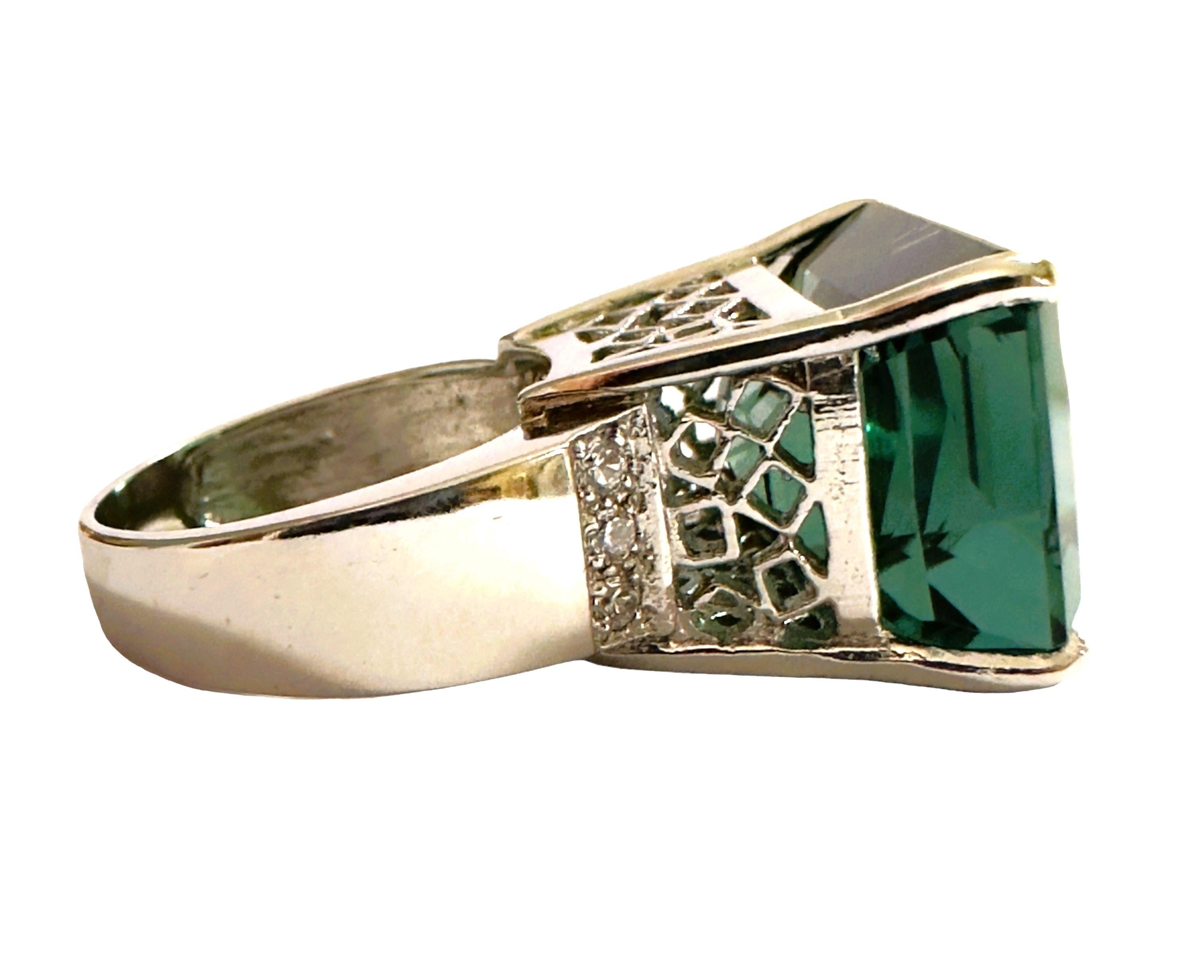 Art Deco New Santa Maria IF 20 Ct Blue Green Aquamarine Sterling Filigree Ring