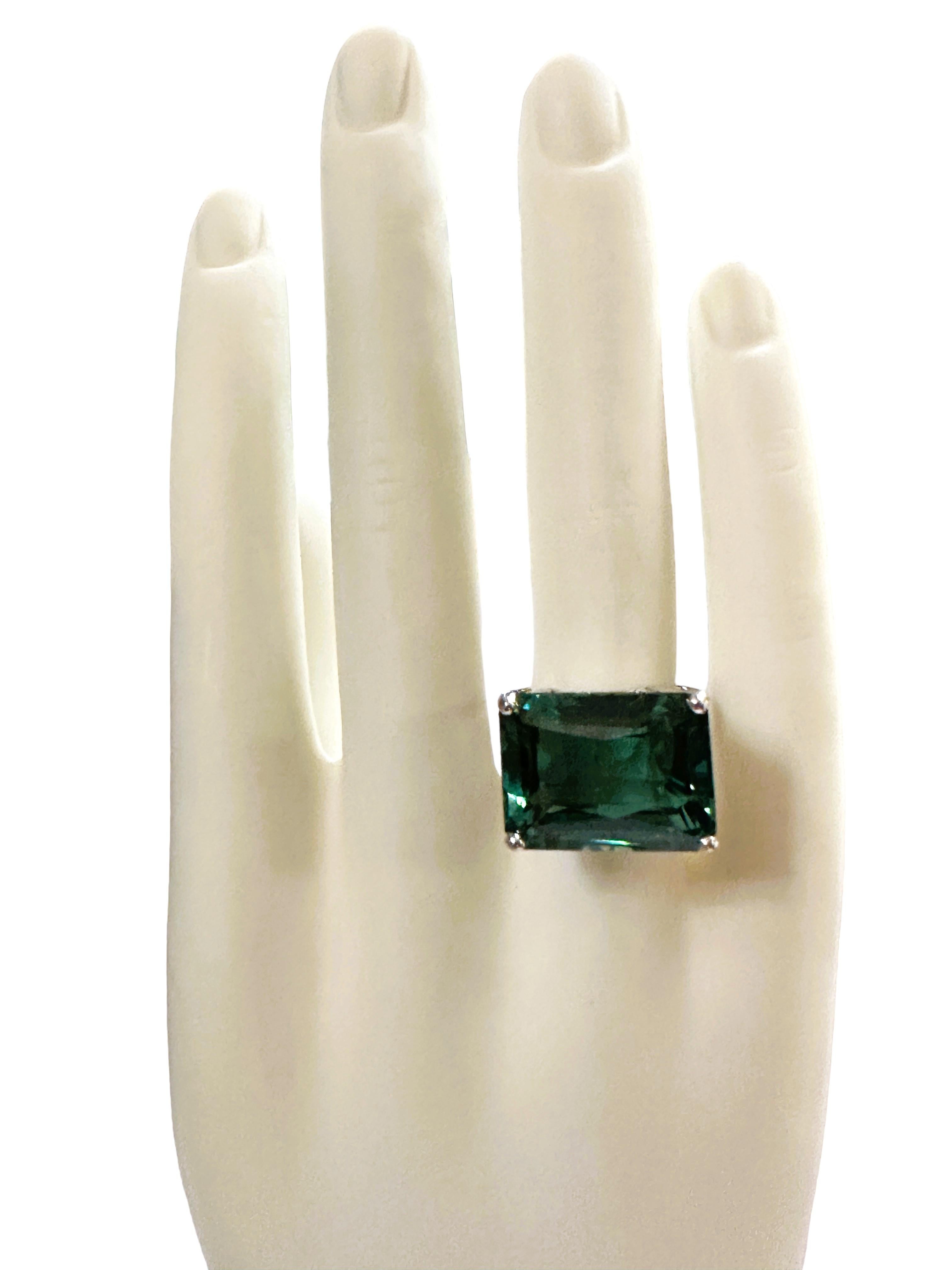 Emerald Cut New Santa Maria IF 20 Ct Blue Green Aquamarine Sterling Filigree Ring