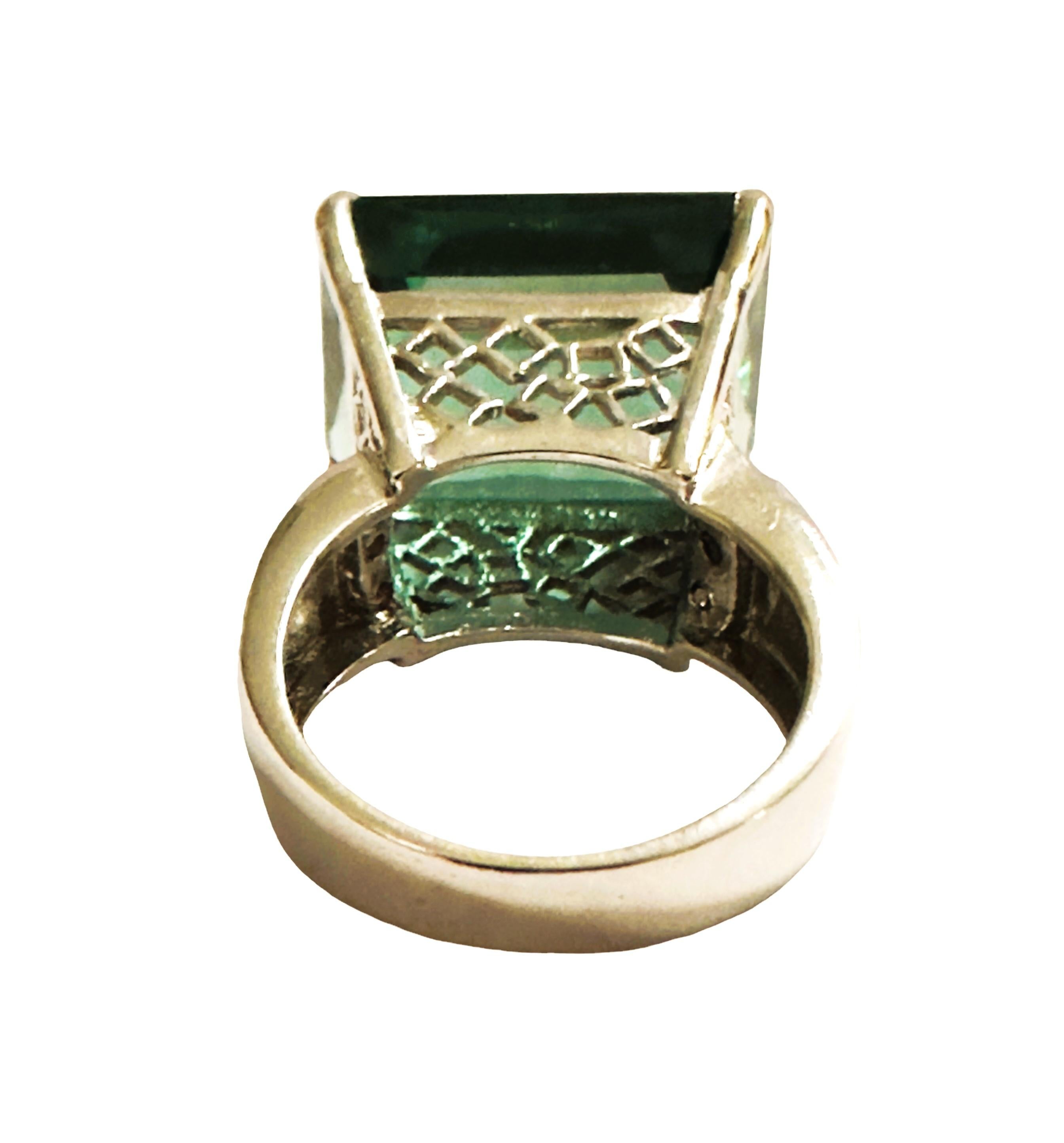 New Santa Maria IF 20 Ct Blue Green Aquamarine Sterling Filigree Ring In New Condition In Eagan, MN