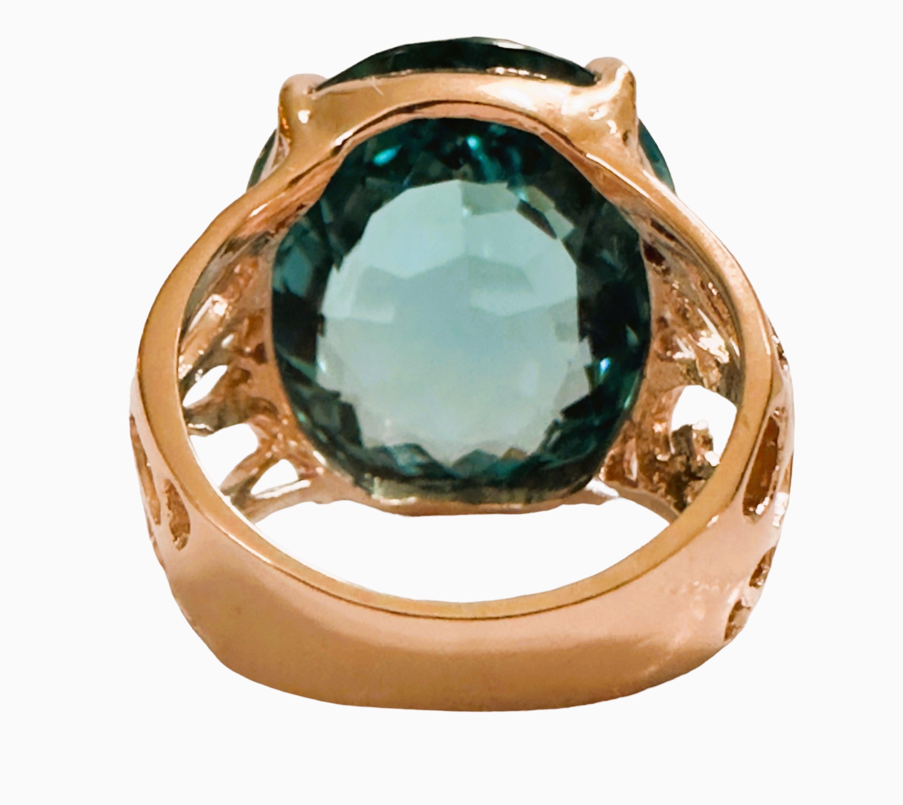Oval Cut New Santa Maria IF 21.20 Ct Dome Aquamarine Rose gold Plated Sterling Ring
