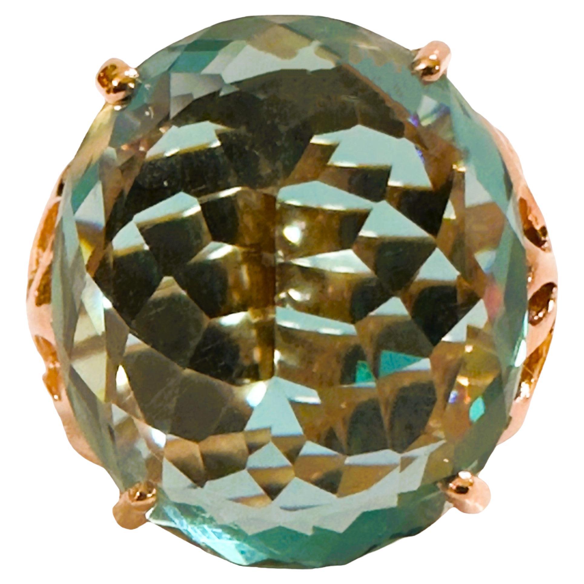 New Santa Maria IF 21.20 Ct Dome Aquamarine Rose gold Plated Sterling Ring
