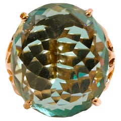 New Santa Maria IF 21.20 Ct Dome Aquamarine Rose gold Plated Sterling Ring