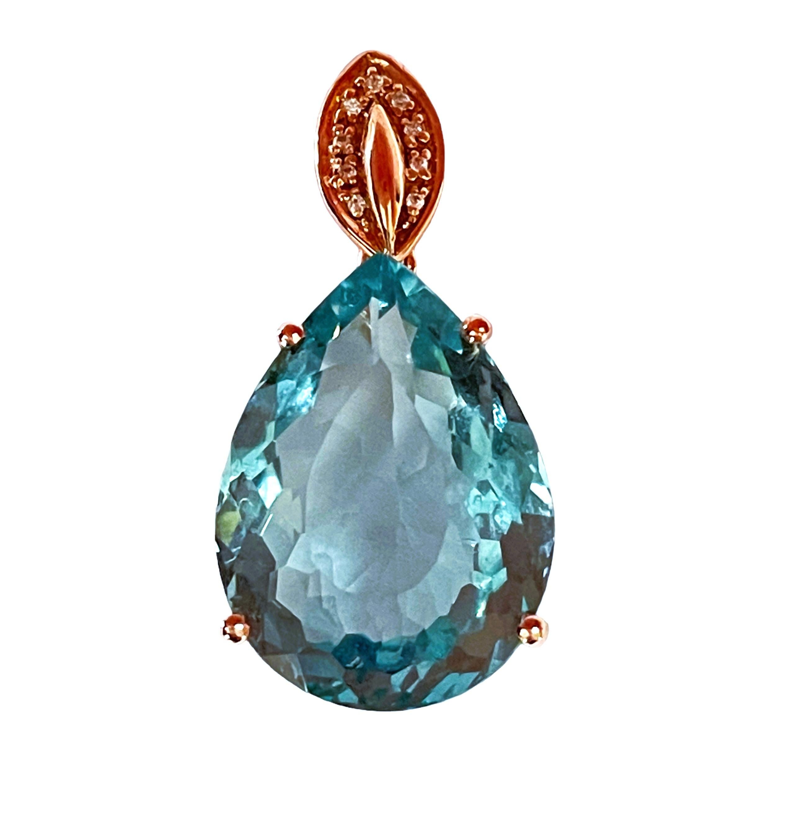 Art Deco New Santa Maria IF 21.30ct Aquamarine & Sapphire RGold Plated Sterling Pendant