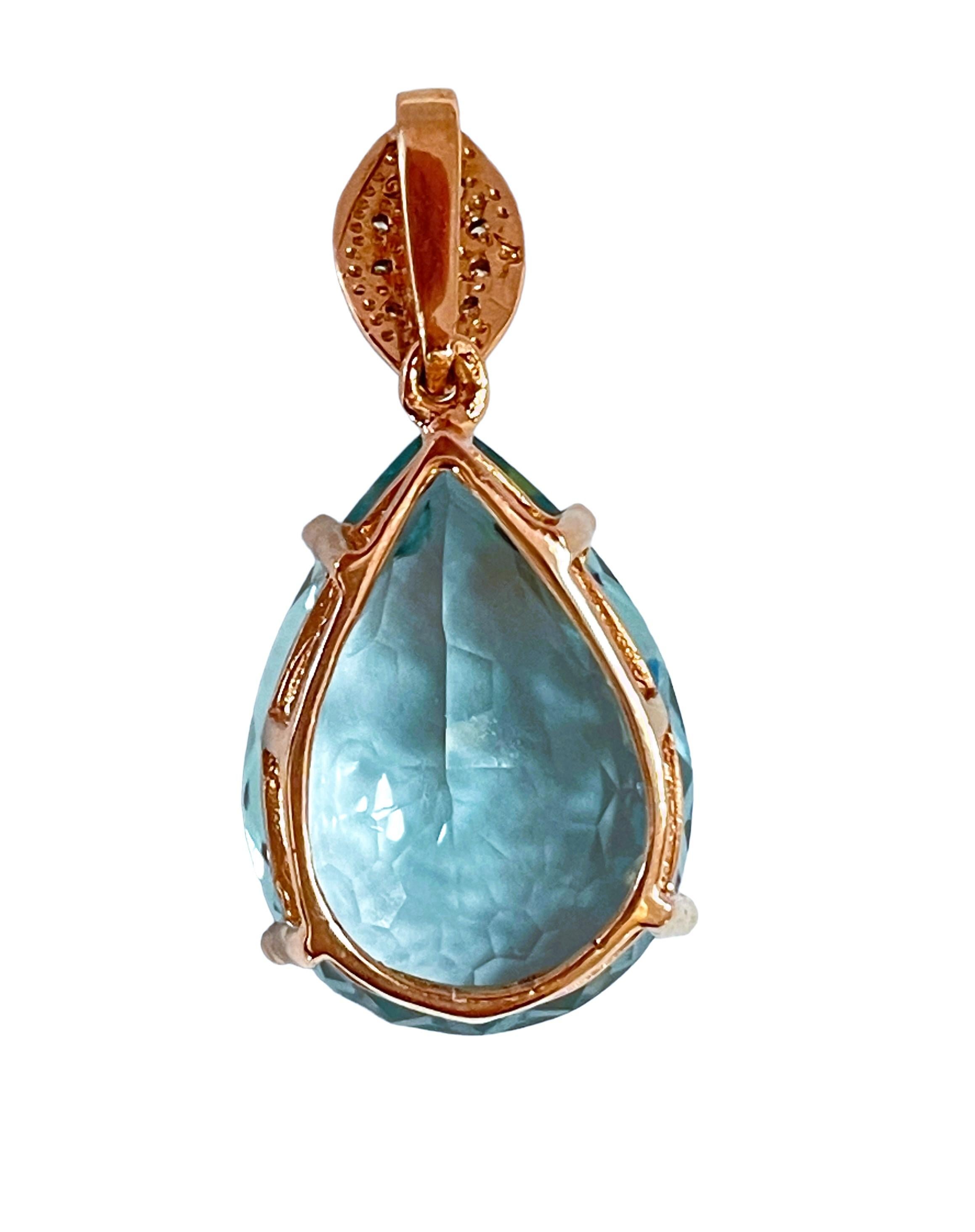 New Santa Maria IF 21.30ct Aquamarine & Sapphire RGold Plated Sterling Pendant 1