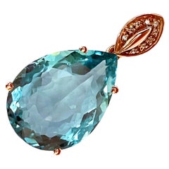 New Santa Maria IF 21.30ct Aquamarine & Sapphire RGold Plated Sterling Pendant