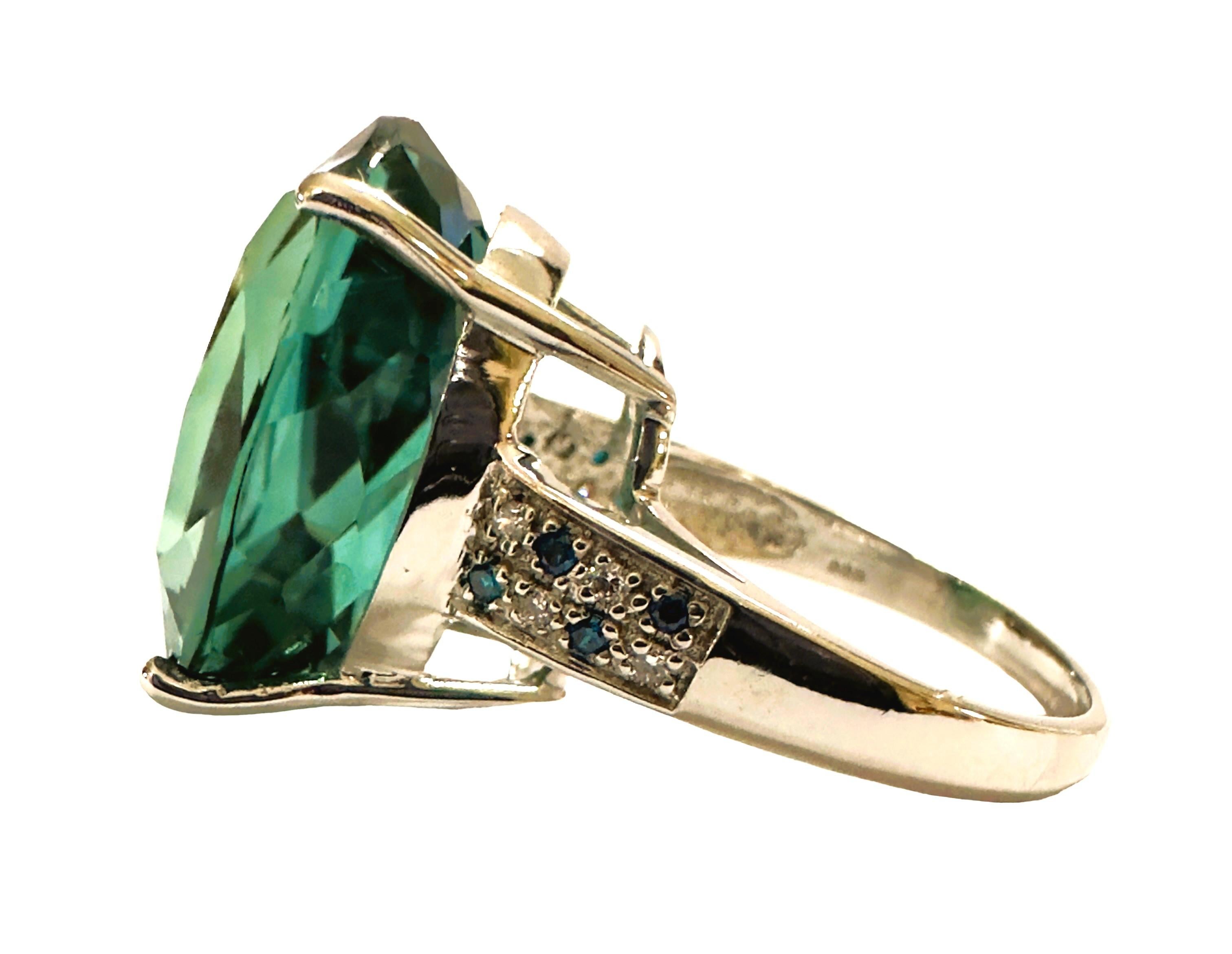 Art Deco New Santa Maria IF 21.40 Carat Aquamarine & Sapphire Sterling Ring