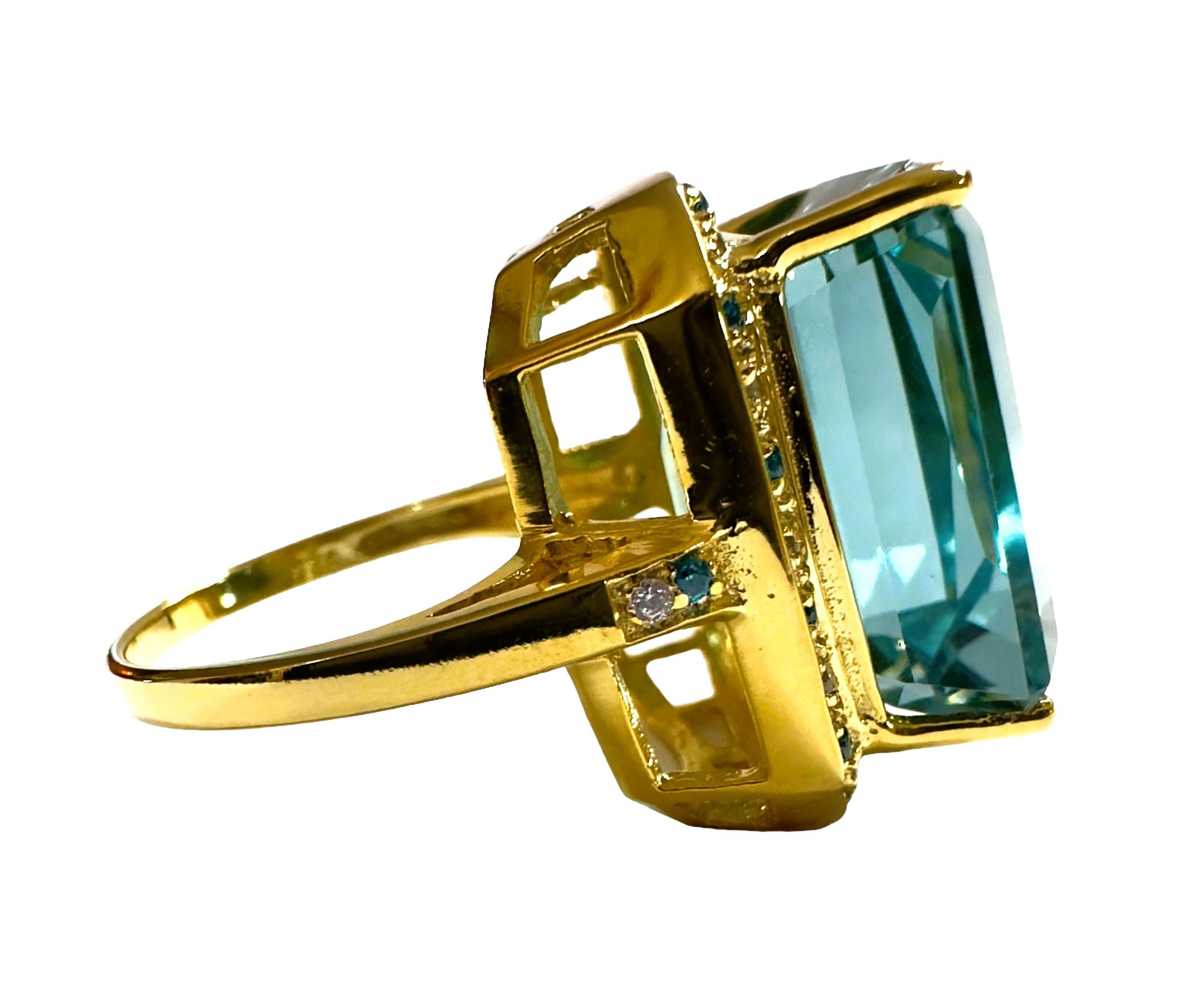 Princess Cut New Santa Maria IF 25 Ct Aquamarine & Paraiba Blue YGold Plated Sterling Ring 