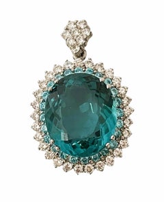 New Santa Maria IF 27 Carat Aquamarine & Sapphire Plated Sterling Pendant