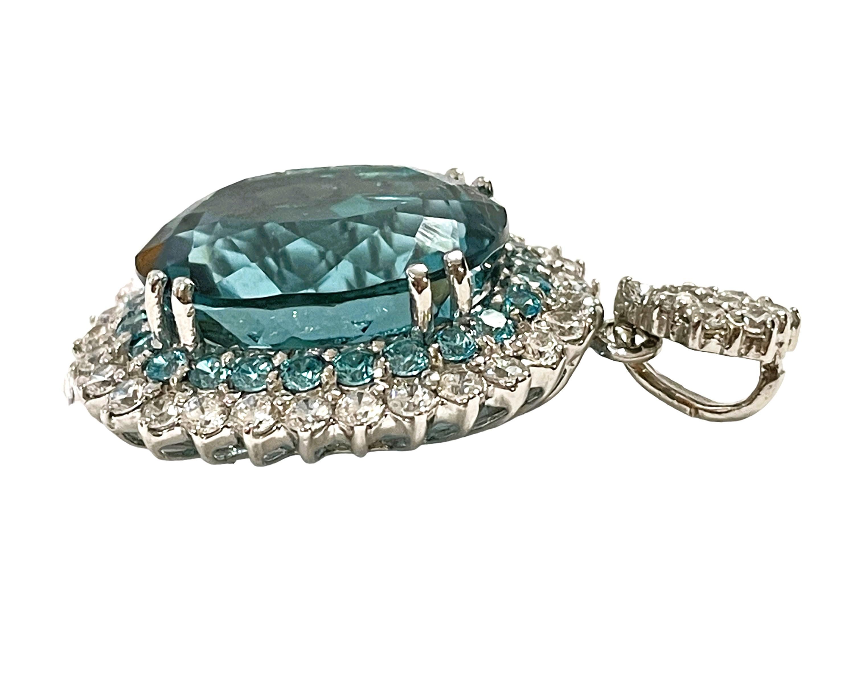 Women's New Santa Maria IF 27 Carat Aquamarine & Sapphire Plated Sterling Pendant