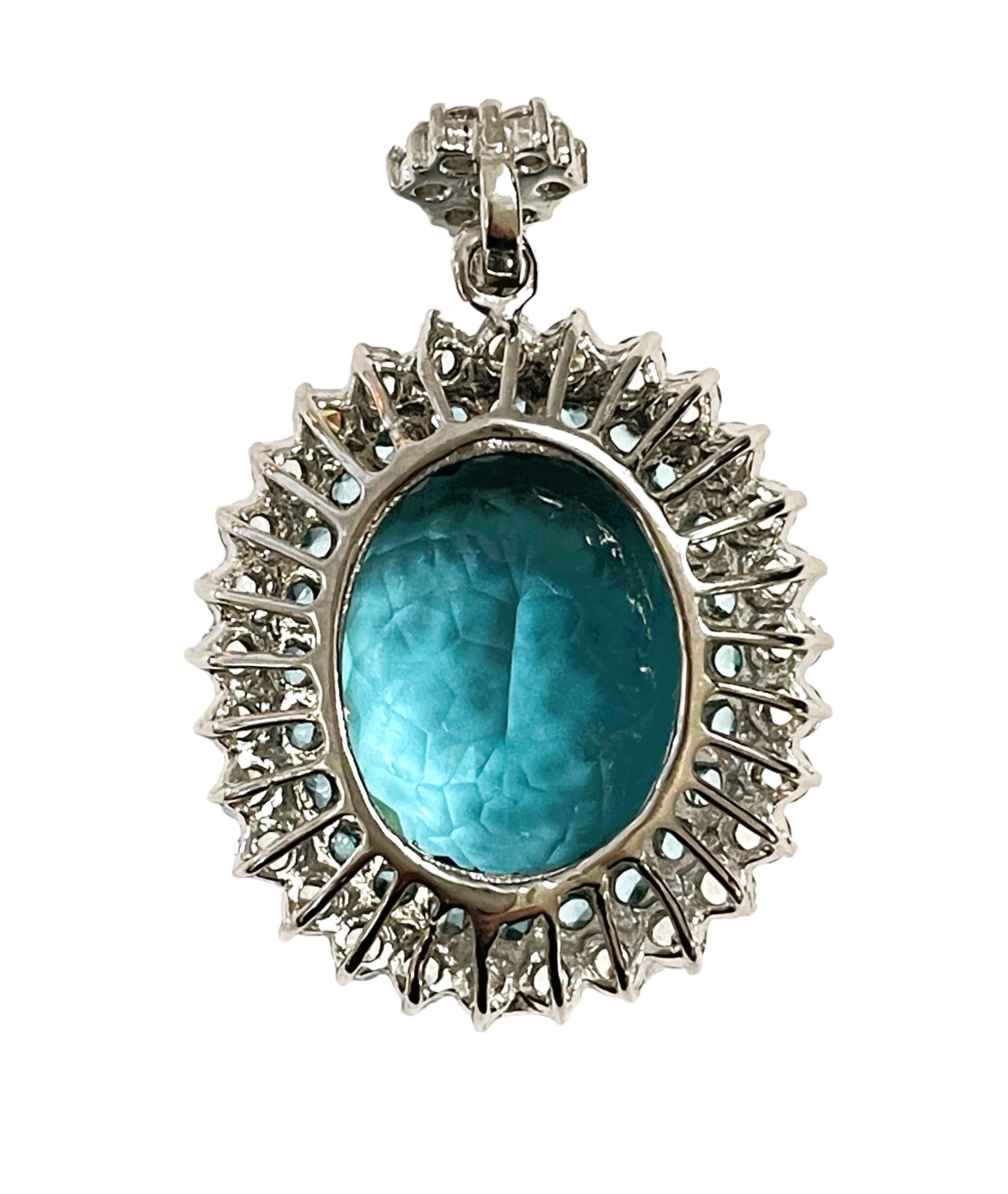 New Santa Maria IF 27 Carat Aquamarine & Sapphire Plated Sterling Pendant 1