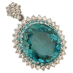 New Santa Maria IF 27 Carat Aquamarine & Sapphire Plated Sterling Pendant