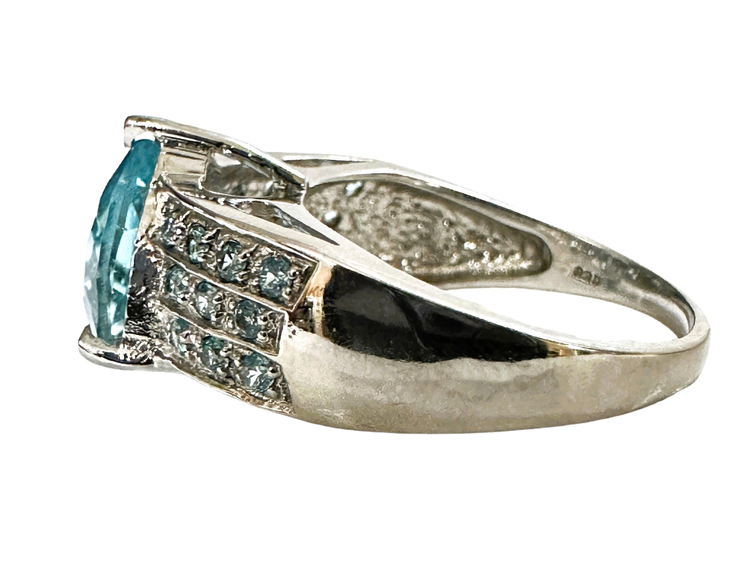 Art Deco New Santa Maria IF 3.0 Carat Aquamarine & Blue Sapphire Sterling Ring
