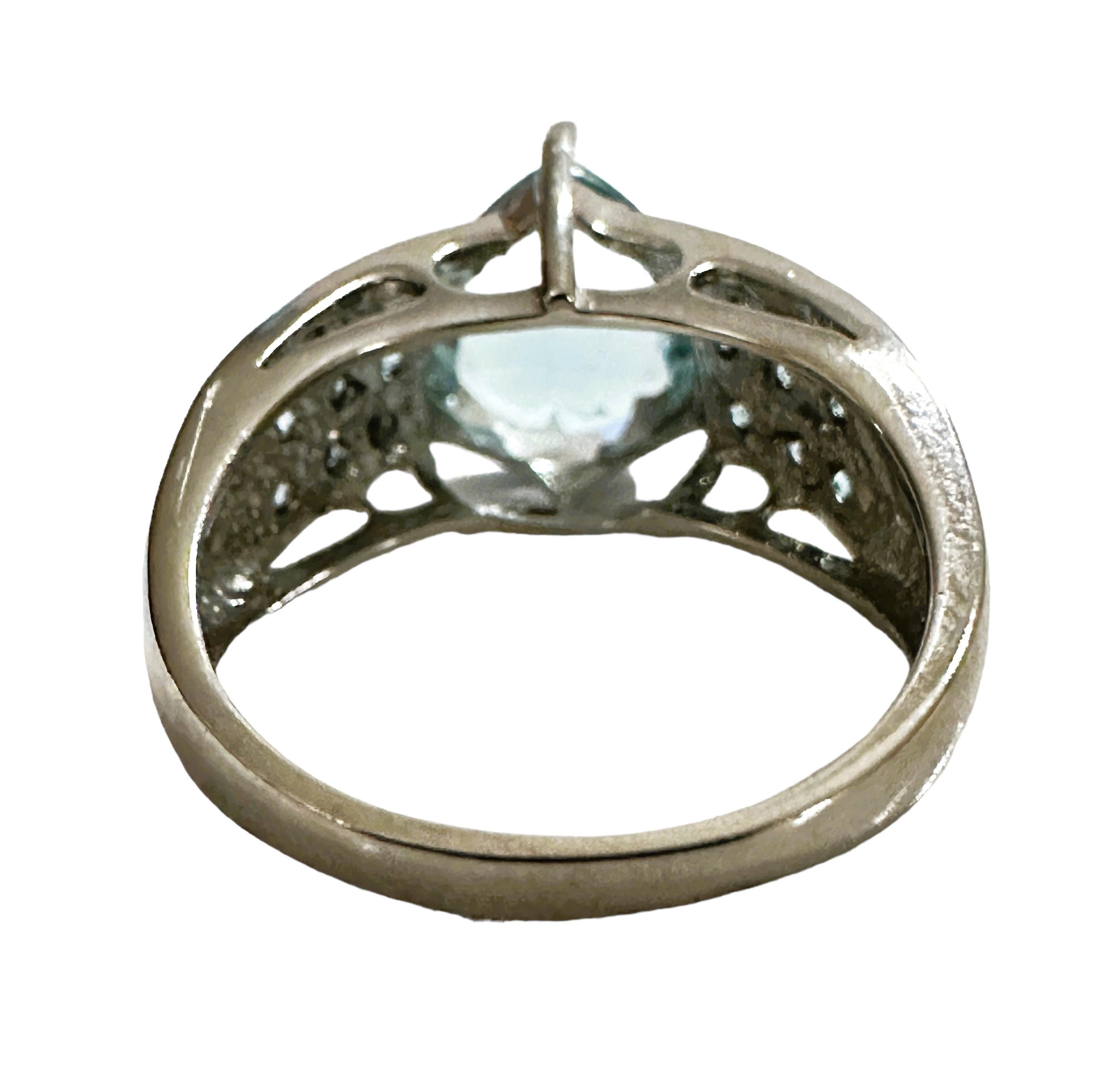 Pear Cut New Santa Maria IF 3.0 Carat Aquamarine & Blue Sapphire Sterling Ring