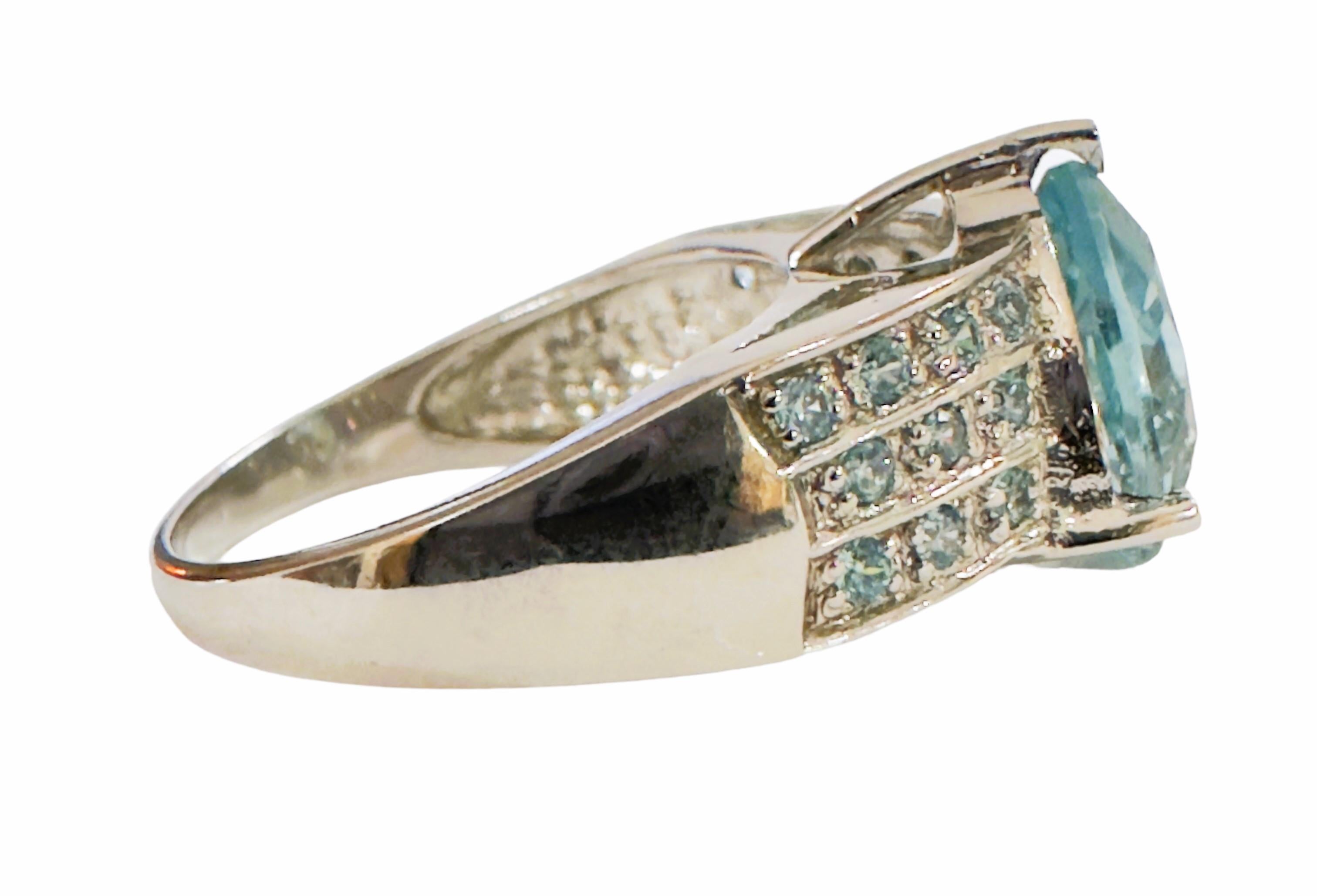 New Santa Maria IF 3.0 Carat Aquamarine & Blue Sapphire Sterling Ring In New Condition In Eagan, MN