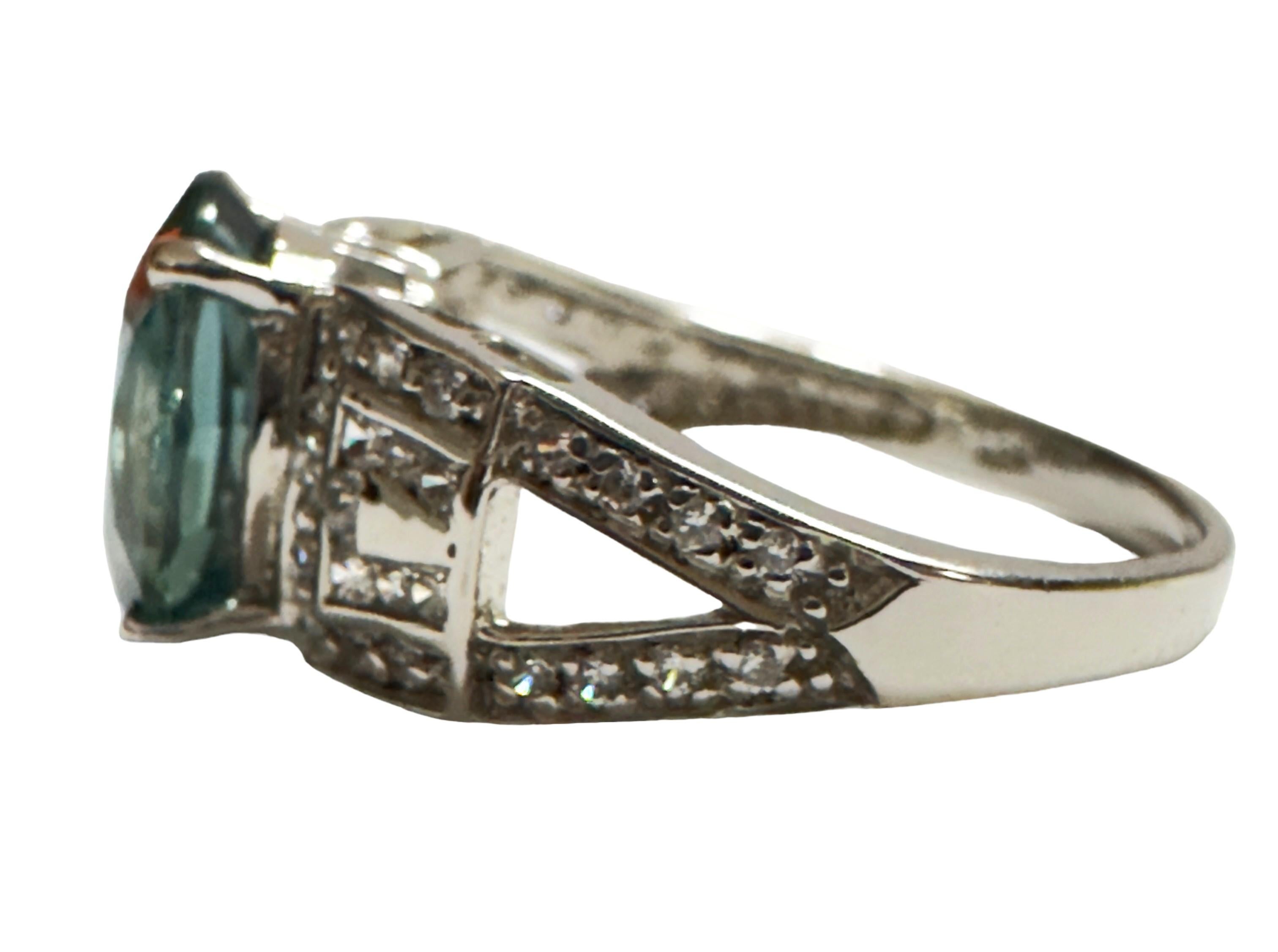 Art Deco New Santa Maria IF 3.50 Ct Aquamarine & White Sapphire Sterling Ring 