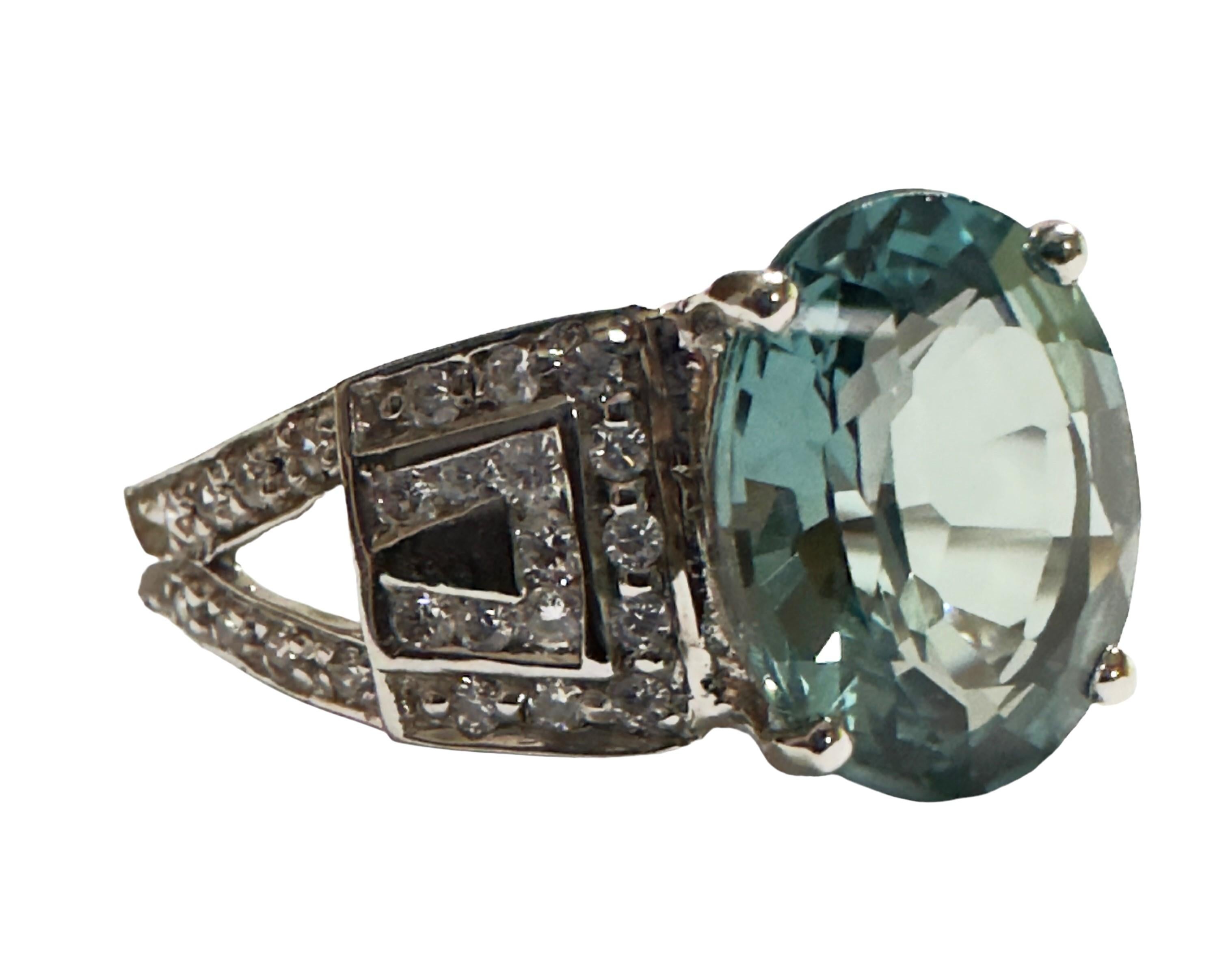  New Santa Maria IF 3.50 Ct Aquamarine & White Sapphire Sterling Ring  Pour femmes 