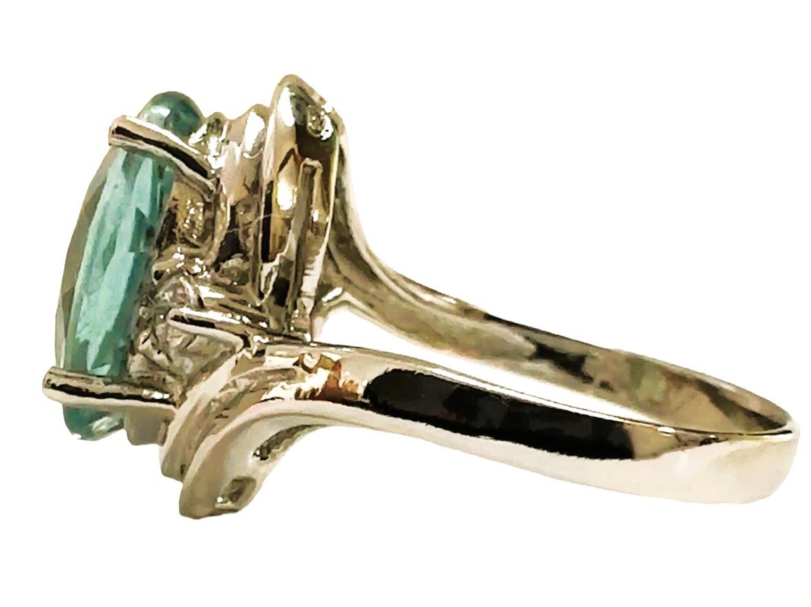 Art Deco New Santa Maria IF 4.70 Carat Aquamarine & White Sapphire Sterling Ring