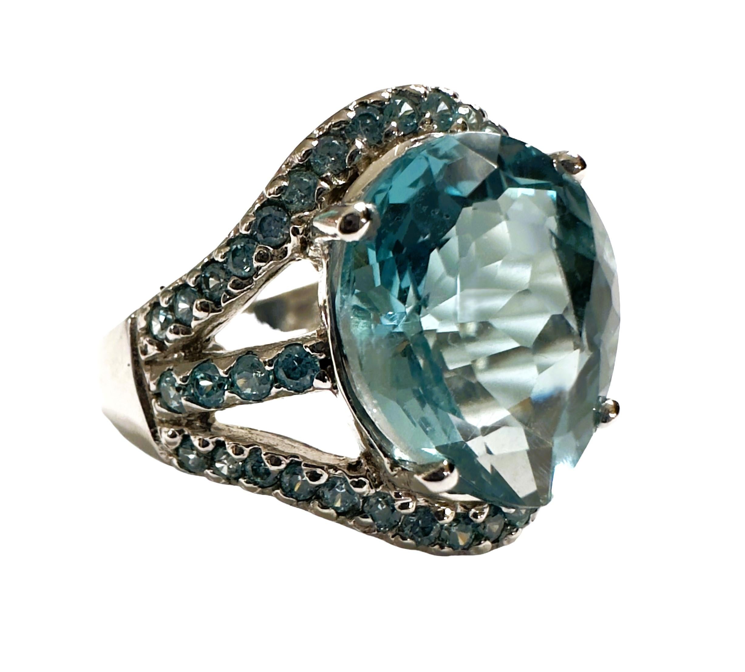 Women's New Santa Maria IF 5.10 Ct Aquamarine & Blue Sapphire Sterling Ring 