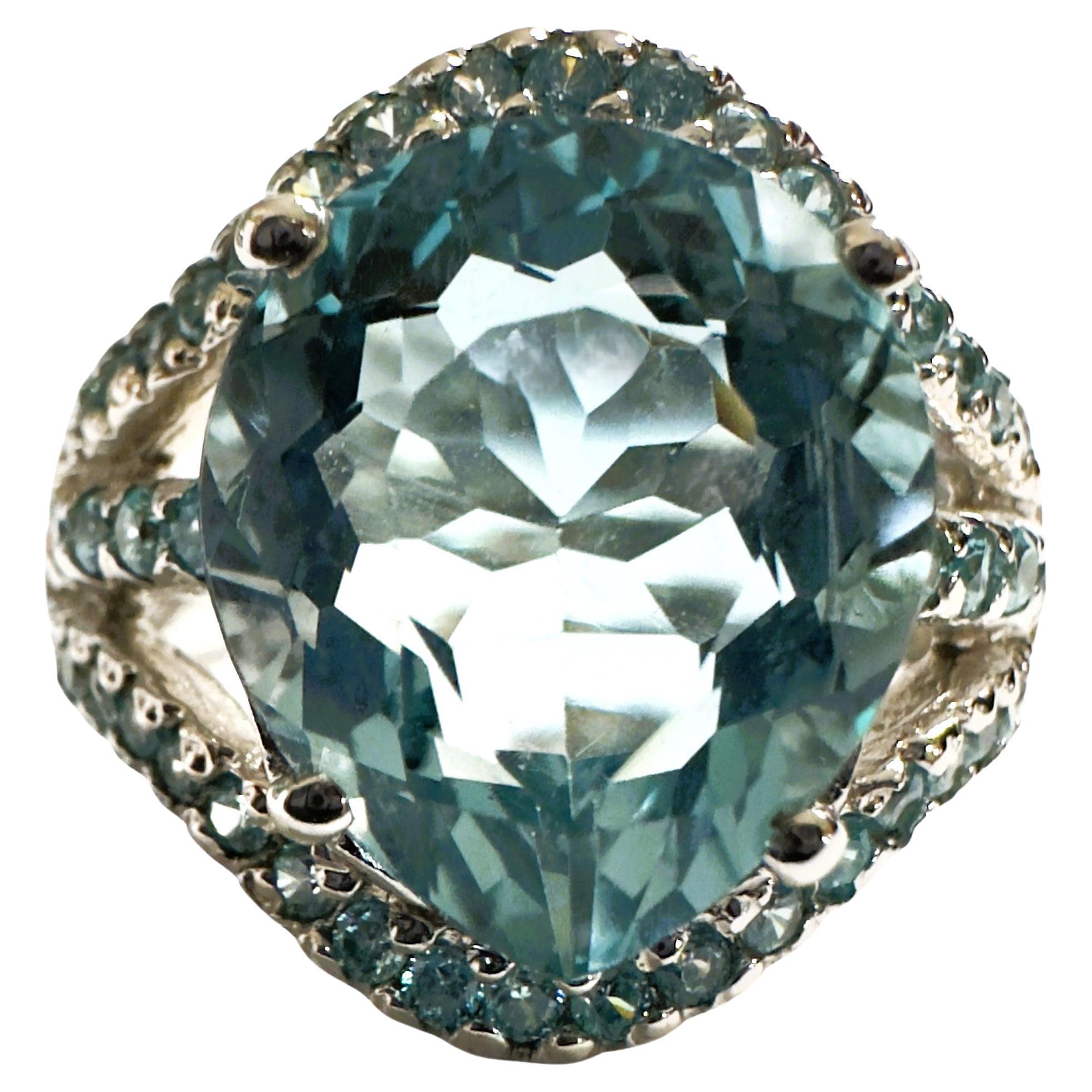 New Santa Maria IF 5.10 Ct Aquamarine & Blue Sapphire Sterling Ring 