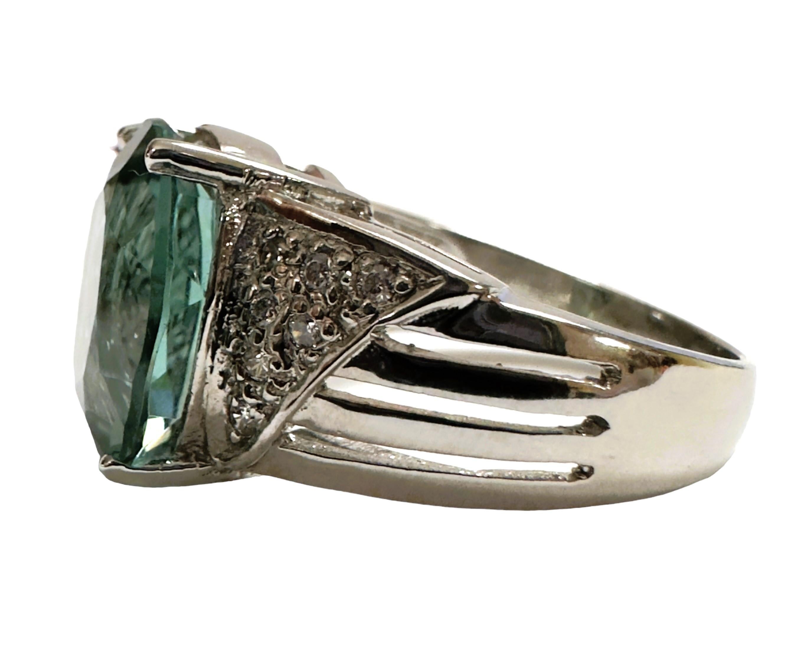 Art Deco New Santa Maria IF 5.3 Ct Aquamarine & White Sapphire Sterling Ring 