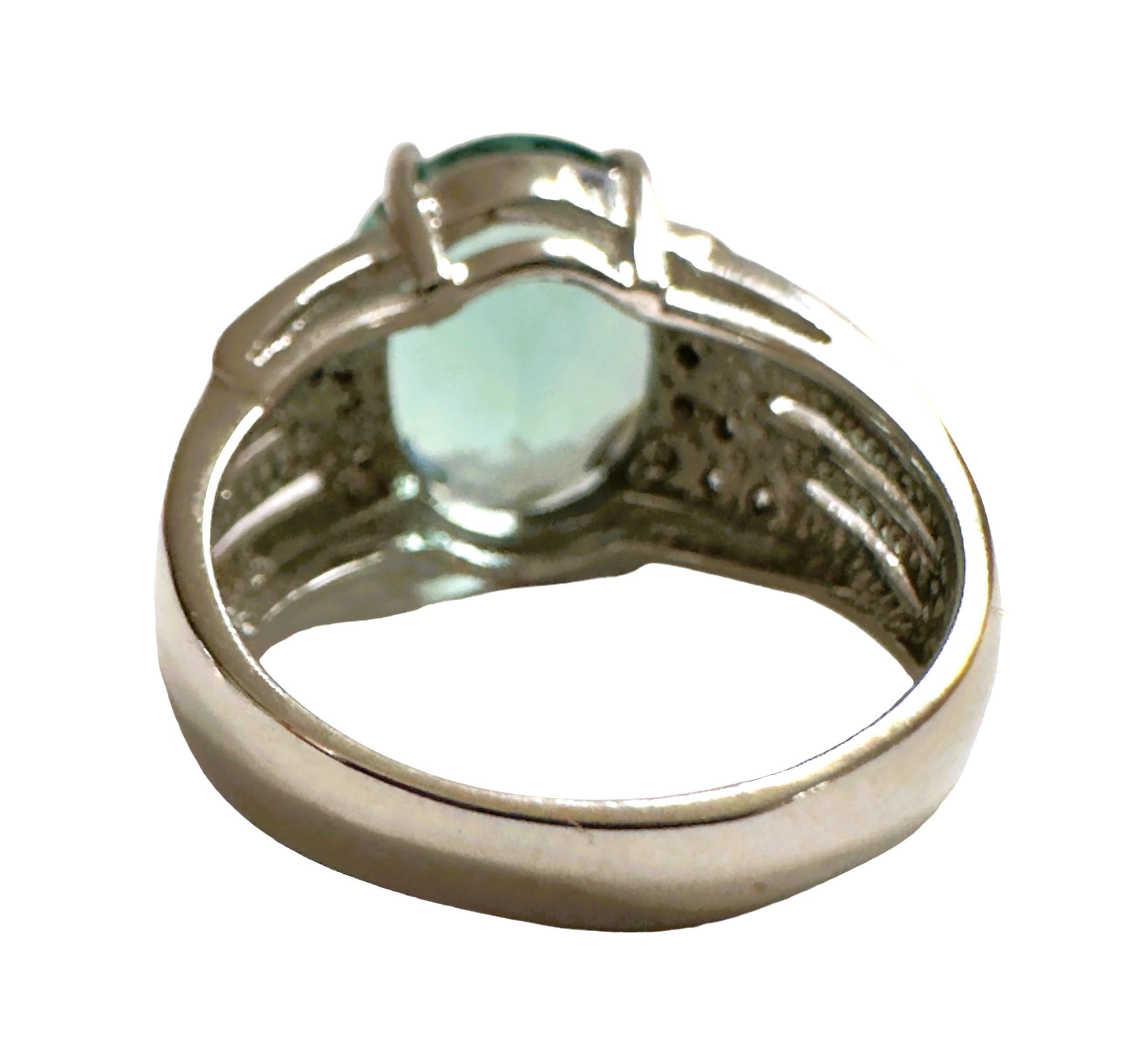 Oval Cut New Santa Maria IF 5.3 Ct Aquamarine & White Sapphire Sterling Ring 