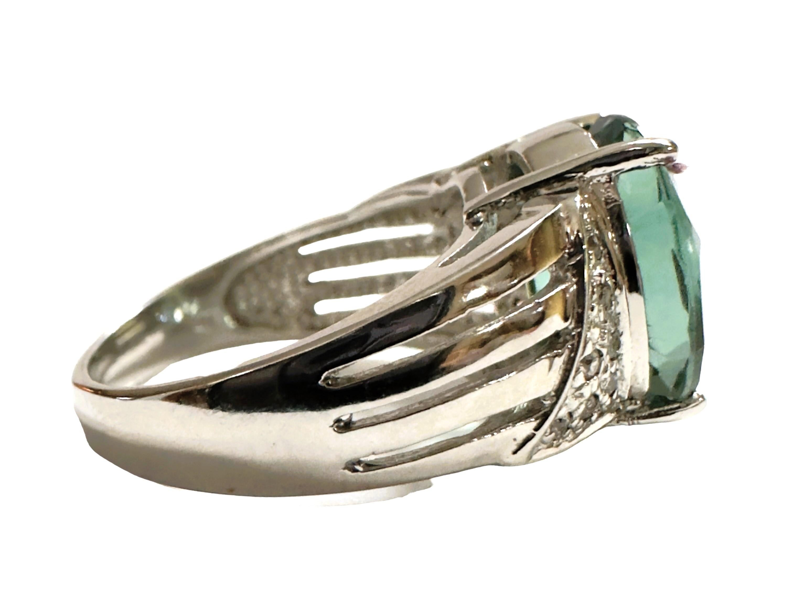 New Santa Maria IF 5.3 Ct Aquamarine & White Sapphire Sterling Ring  In New Condition In Eagan, MN
