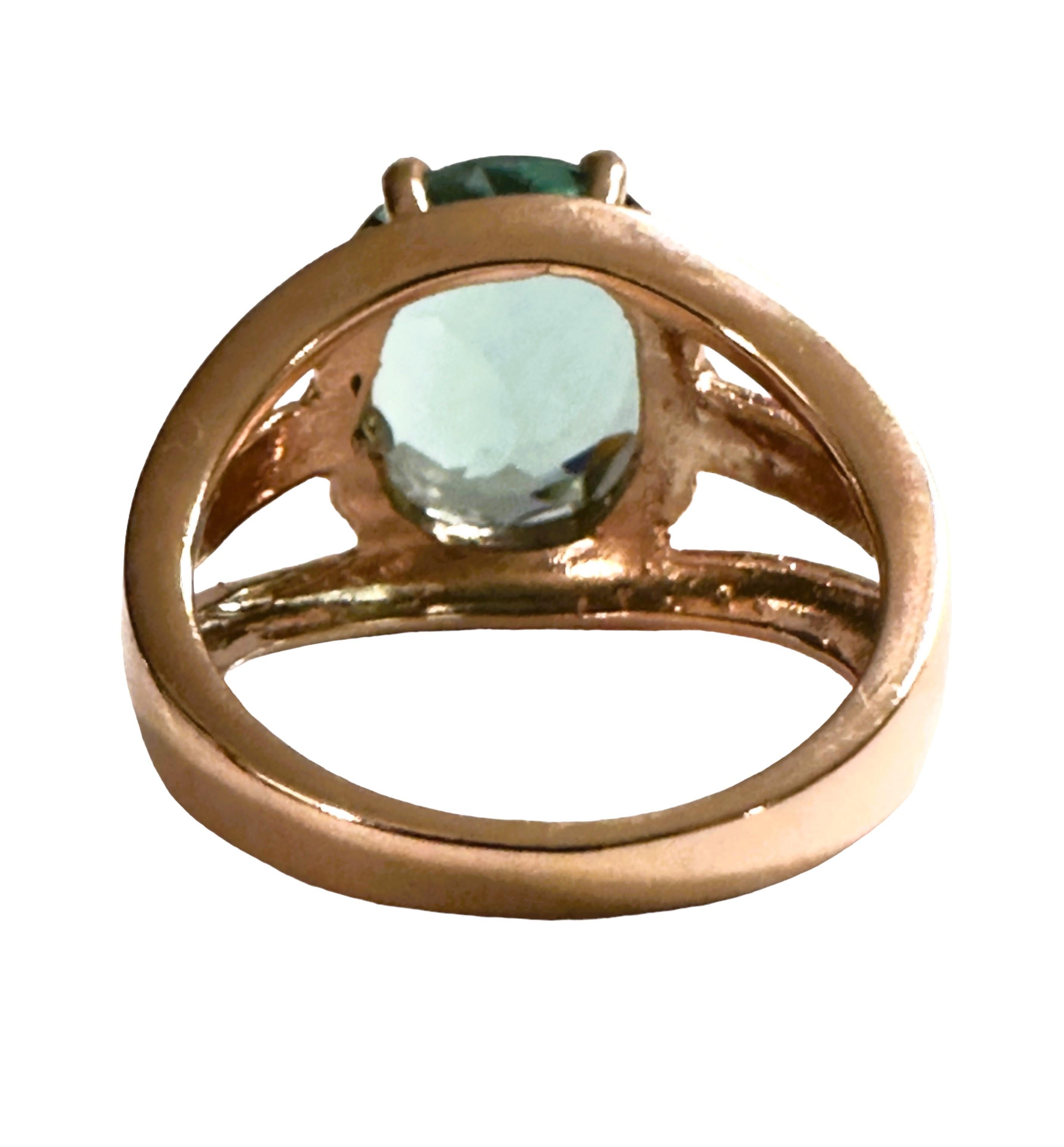 Oval Cut New Santa Maria IF 5.80 Carat Aquamarine Rose Gold Plated Sterling Ring  For Sale
