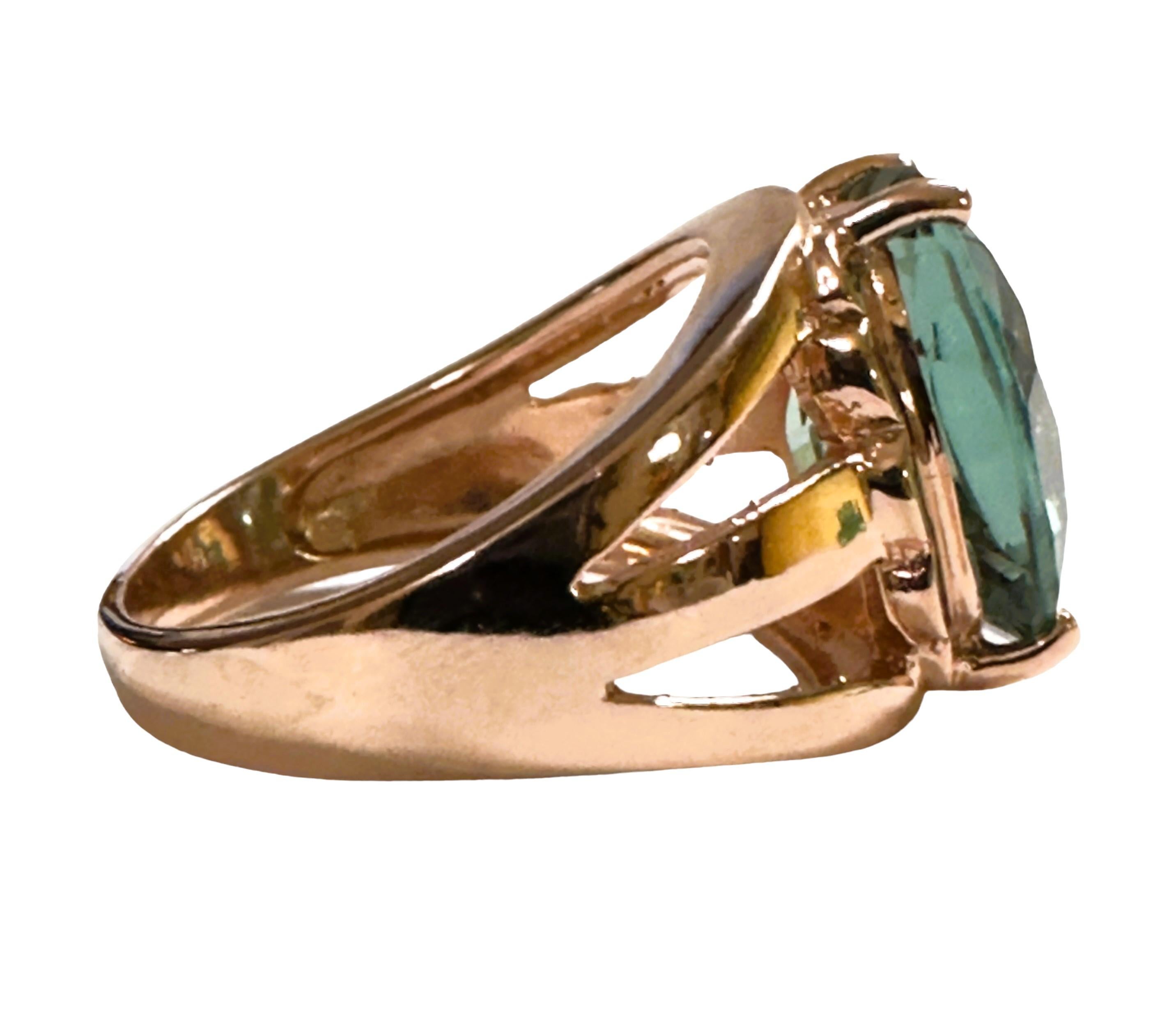 New Santa Maria IF 5.80 Carat Aquamarine Rose Gold Plated Sterling Ring  In New Condition For Sale In Eagan, MN