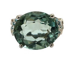 New Santa Maria IF 6.10 Ct Aquamarine & Sapphire Sterling Filigree Ring Size 7