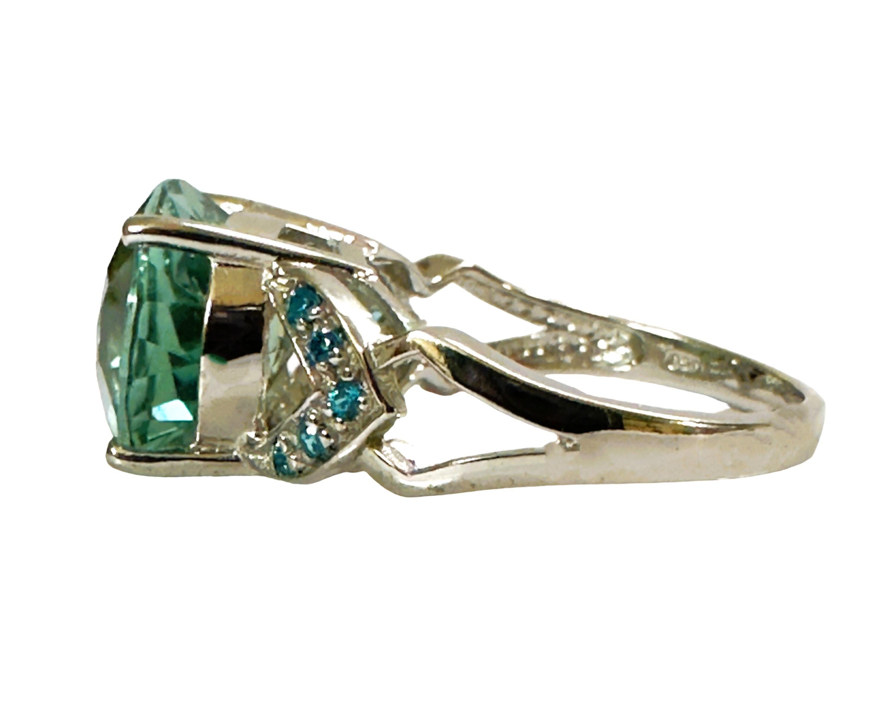 Art Deco New Santa Maria IF 6.10 Ct Aquamarine & Sapphire Sterling Filigree Ring Size 7