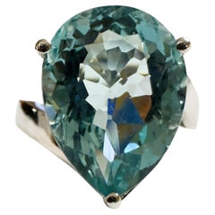 New Santa Maria IF 6.20 Carat Aquamarine Solitaire Pear Sterling Ring Size 6.25