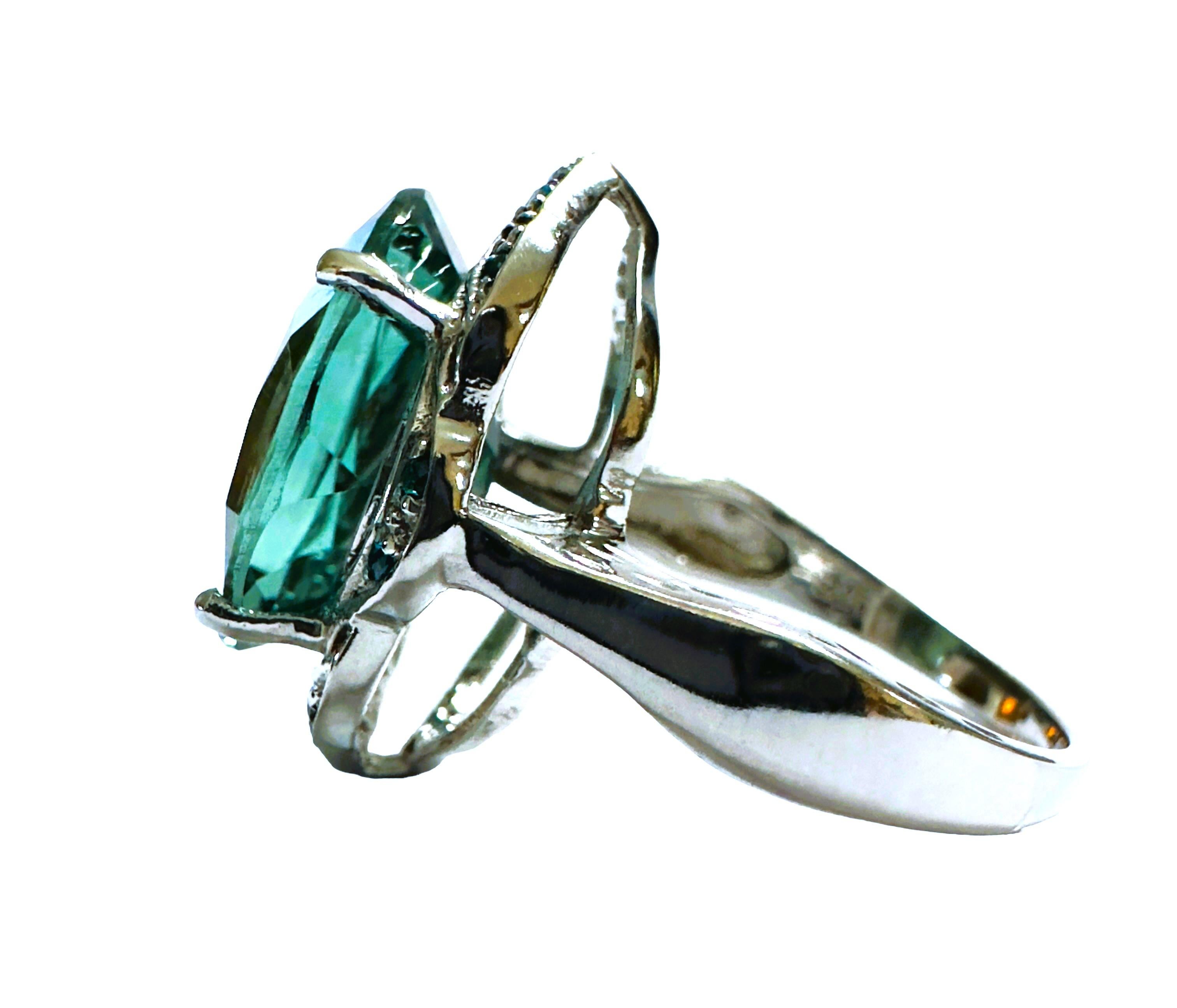 Art Deco New Santa Maria IF 8.90 Ct Aquamarine & Tsavorite Sterling Silver Ring 