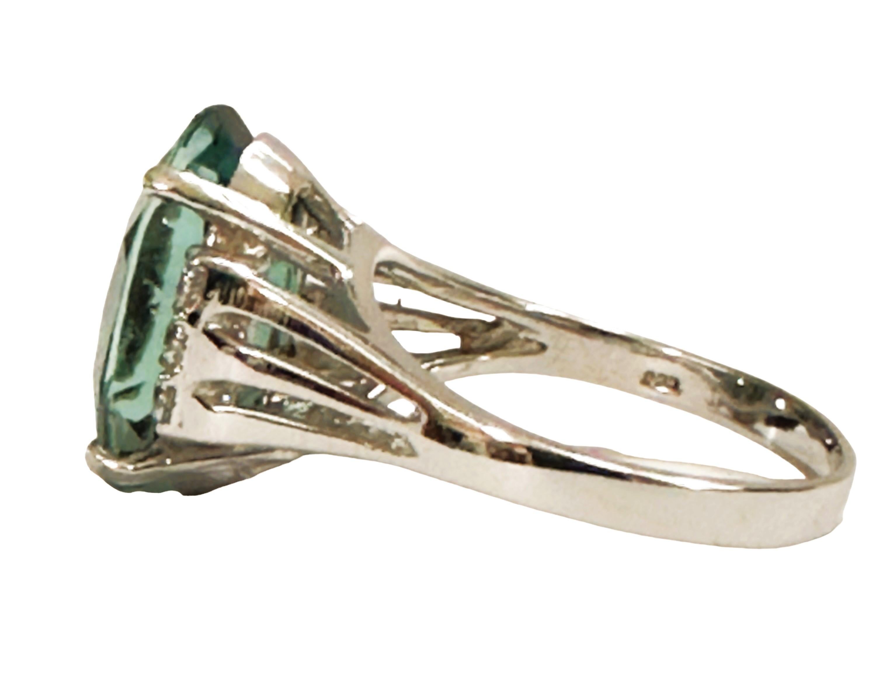 Art Deco New Santa Maria IF 7.60 Carat Aquamarine & Sapphire Sterling Ring