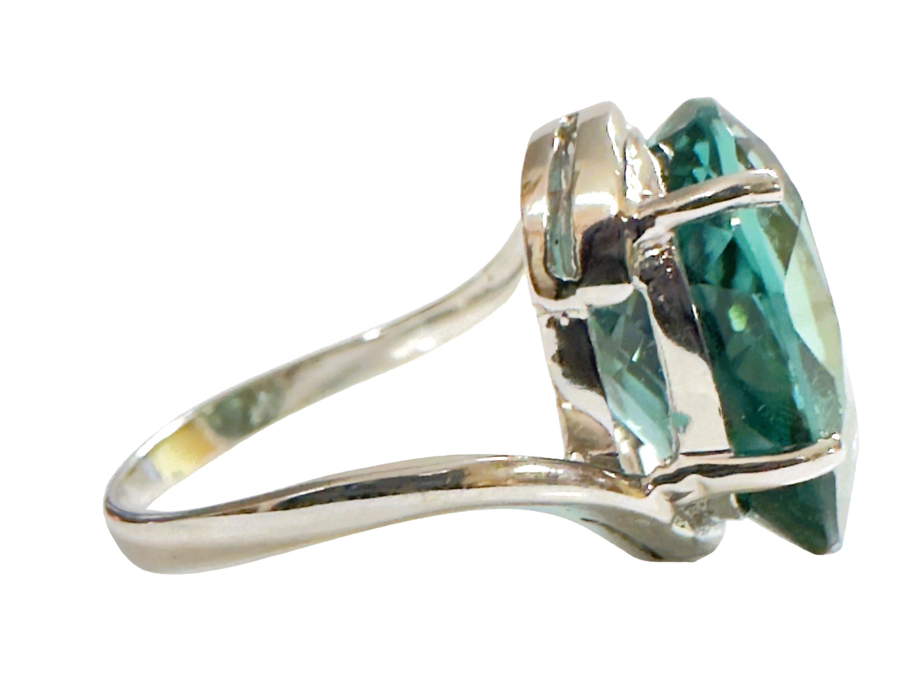 New Santa Maria IF 8.7 Carat Aquamarine Solitaire Pear Sterling Ring Size 6.25 In New Condition In Eagan, MN