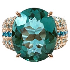 New Santa Maria IF 9.30 Carat Aquamarine & Apatite Sapphire Rgold Sterling Ring