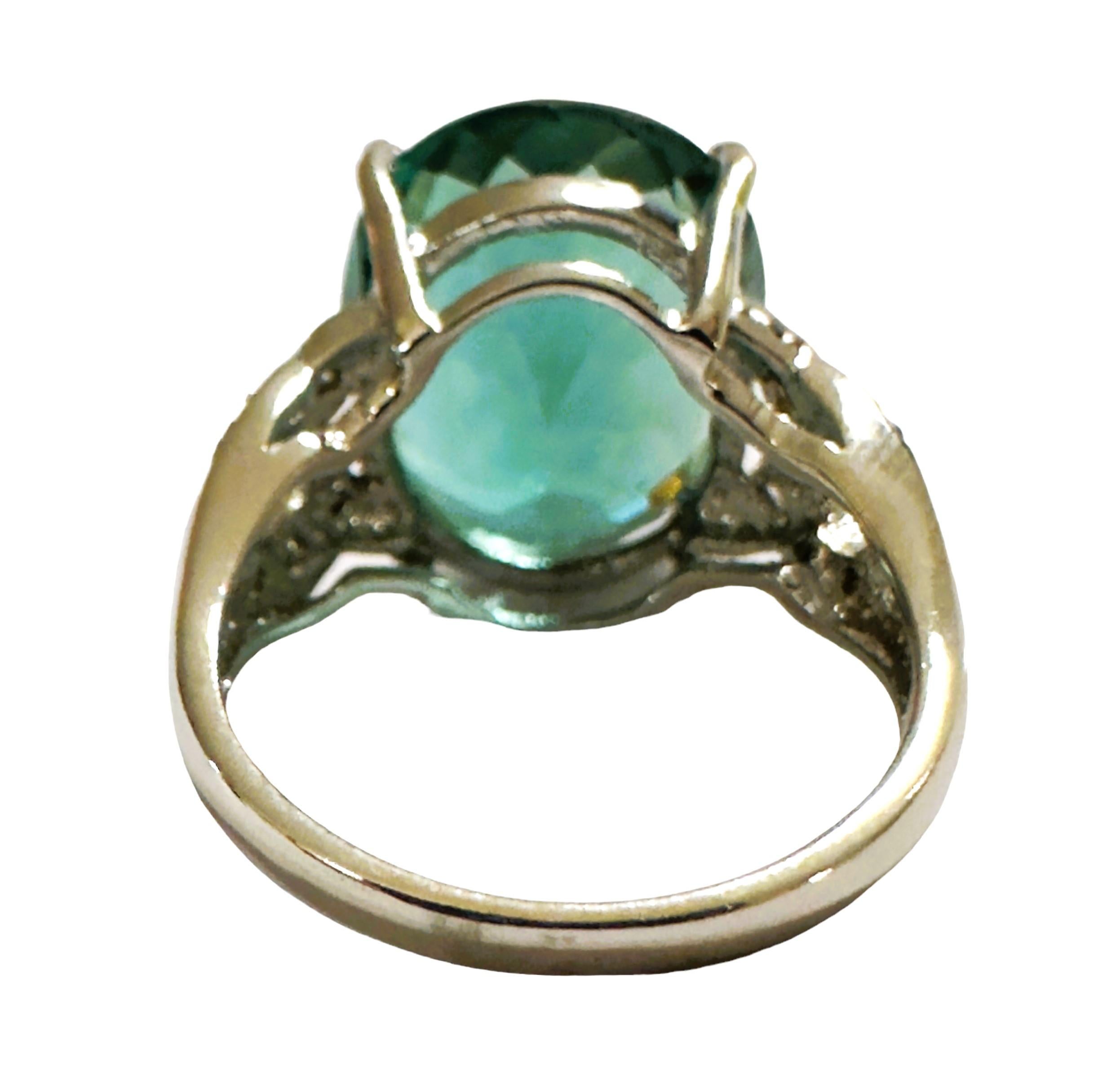 Art Deco New Santa Maria IF 9.50 Carat Aquamarine & Sapphire Sterling Ring