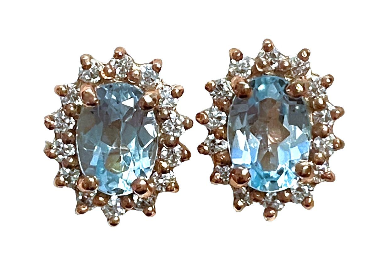 New Santa Maria IF Aquamarine & Sapphire RGold Plated Sterling Post Earrings In New Condition In Eagan, MN
