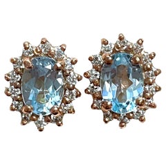 New Santa Maria IF Aquamarine & Sapphire RGold Plated Sterling Post Earrings