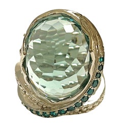 New Santa Maria IF Dome Cut 18.10 Ct Aquamarine, Apatite & Sapphir Sterling Ring