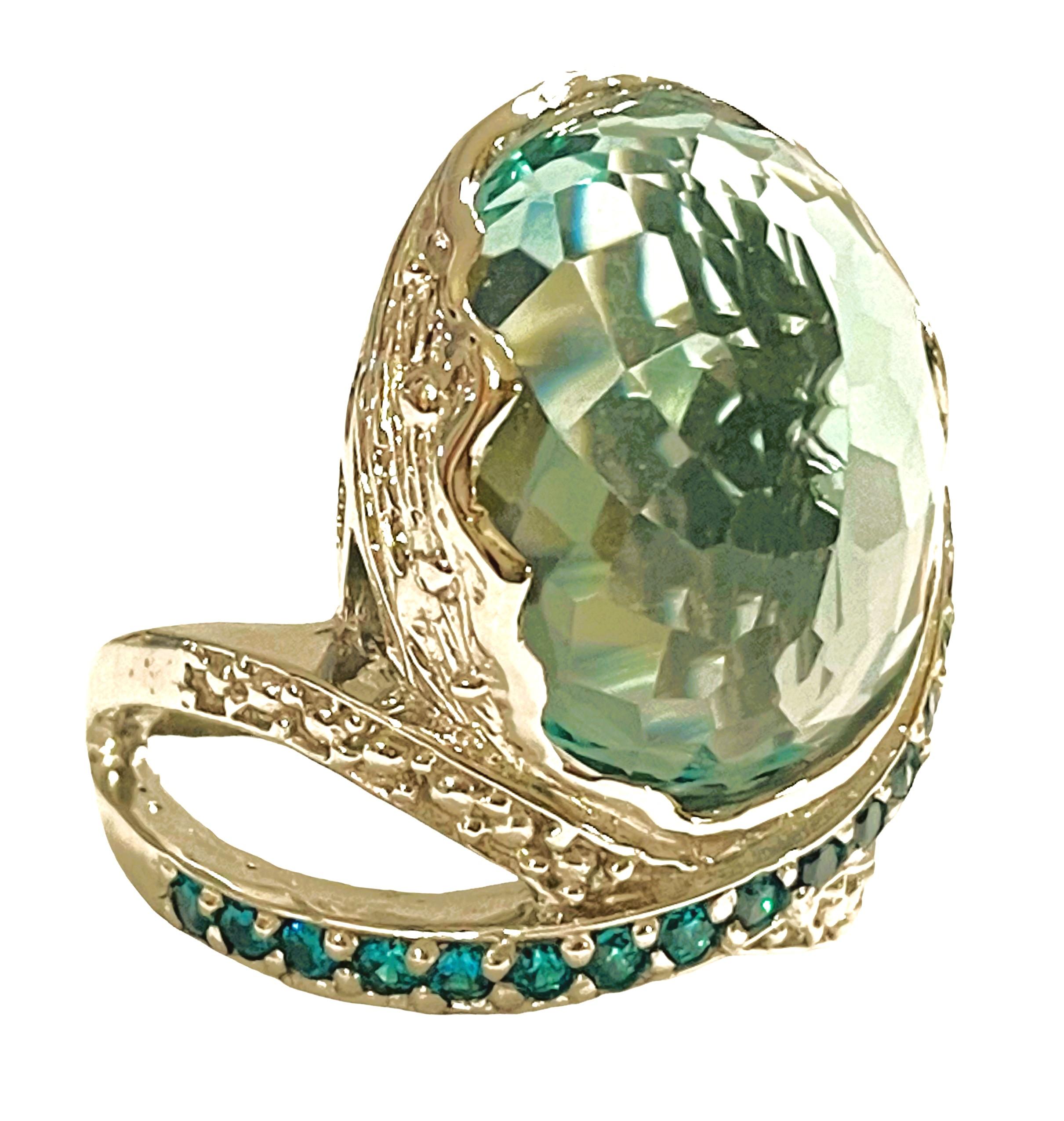 Women's New Santa Maria IF Dome Cut 18.10 Ct Aquamarine, Apatite & Sapphir Sterling Ring