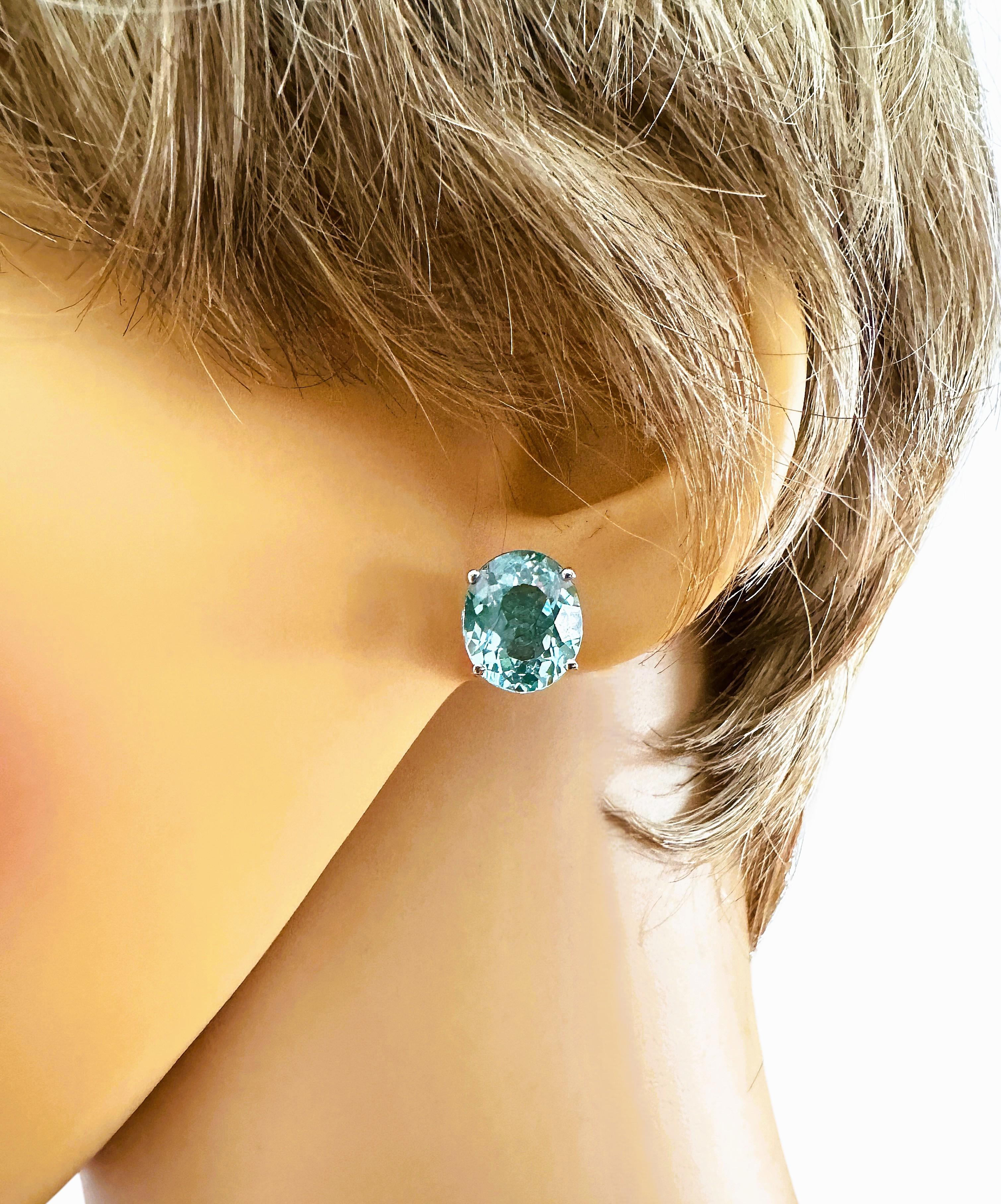 New Santa Maria Vibrant Aquamarine 12.30 Ct Sterling Silver Post Earrings 1