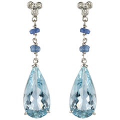 New Sapphire Aquamarine Diamond Dangle Earrings