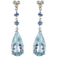 New Sapphire Aquamarine Diamond Dangle Earrings